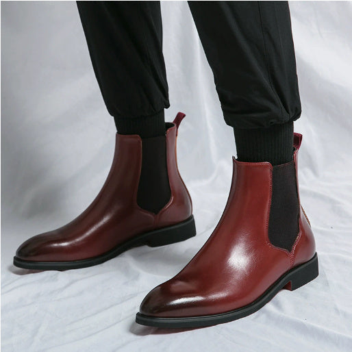 High-top Leather Shoes Men's Pointed Chelsea Booties